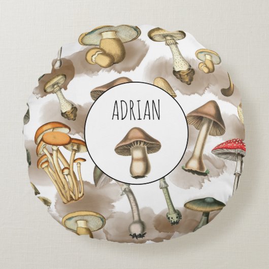 ヴィンテージ林パーソナライズされたのきのこ ラウンドクッション (正面)