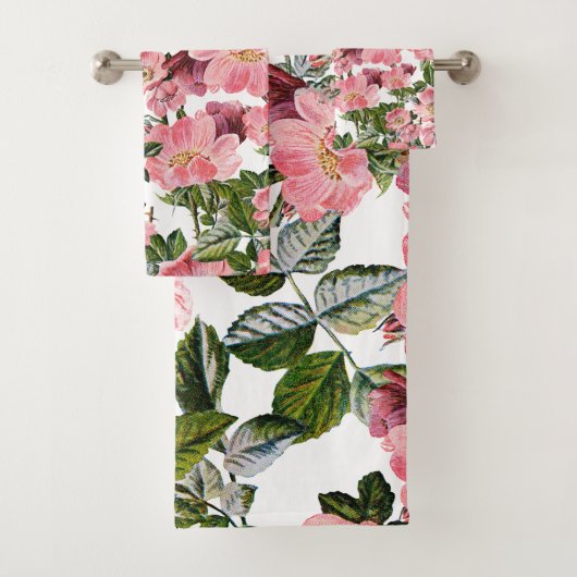 ヴィンテージ林緑ピンクの珊瑚礁ボヘミアフローラ バスタオルセット (インサイチュ)