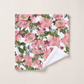 ヴィンテージ林緑ピンクの珊瑚礁ボヘミアフローラ バスタオルセット (ウォッシュタオル)