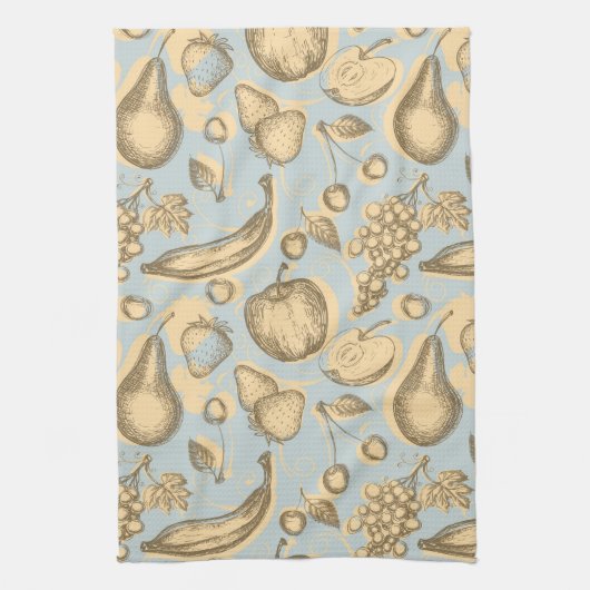 ヴィンテージ果実パターン キッチンタオル (縦)