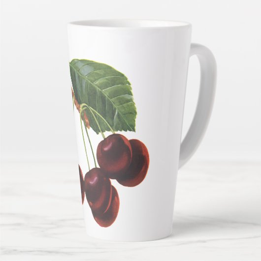 ヴィンテージ果物食品、木から熟したさくらんぼ カフェラテマグ (右アングル)