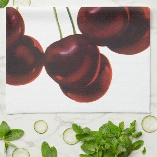 ヴィンテージ果物食品、木から熟したさくらんぼ キッチンタオル (折り畳み)