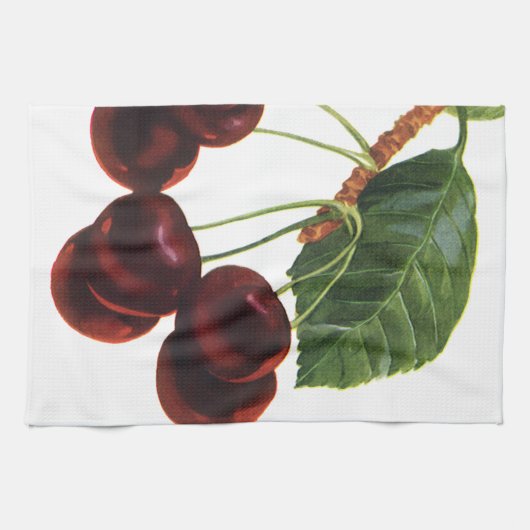ヴィンテージ果物食品、木から熟したさくらんぼ キッチンタオル (横)