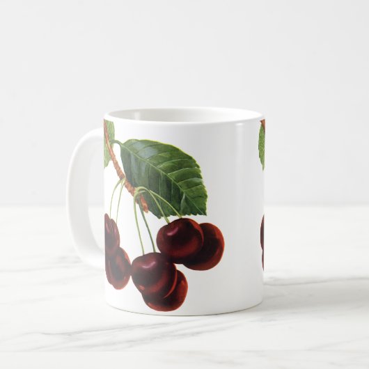 ヴィンテージ果物食品、木から熟したさくらんぼ コーヒーマグカップ (正面左)