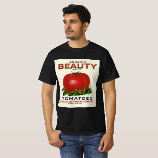 ヴィンテージ果輪状ラベル、アルカディア美しいトマト Tシャツ (正面フル)