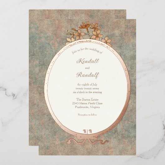 ヴィンテージ枠と水絹2 箔招待状 (正面/裏面)