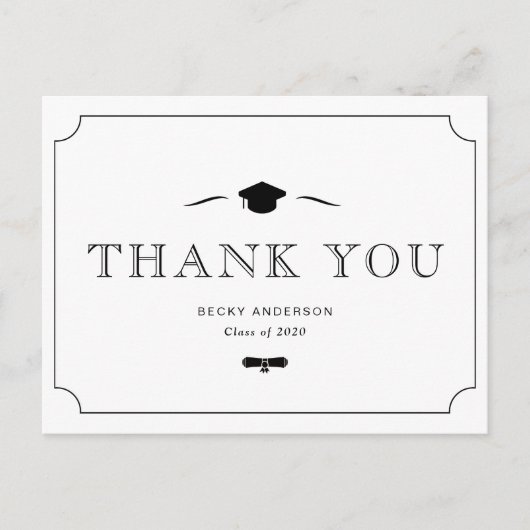 ヴィンテージ枠の白黒感謝してい卒業 ポストカード (正面)