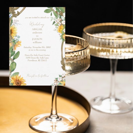 ヴィンテージ枠ひまわり結婚の花 招待状