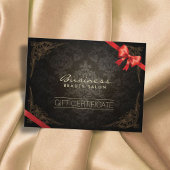 ヴィンテージ枠ダマスク赤いリボンギフト証明書 ポストカード