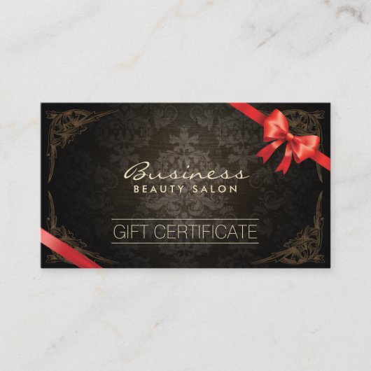ヴィンテージ枠ダマスク赤いリボンギフト証明書 割引カード (正面)