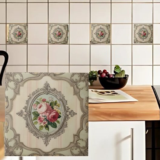 ヴィンテージ枠バラ タイル