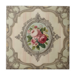 ヴィンテージ枠バラ タイル