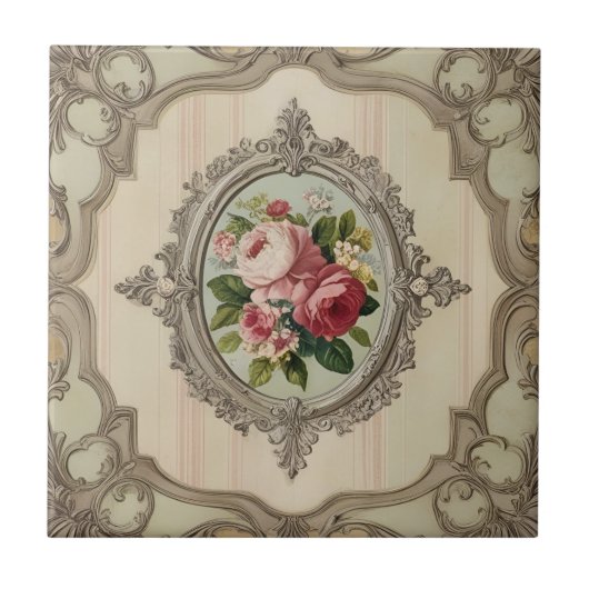 ヴィンテージ枠バラ タイル (正面)
