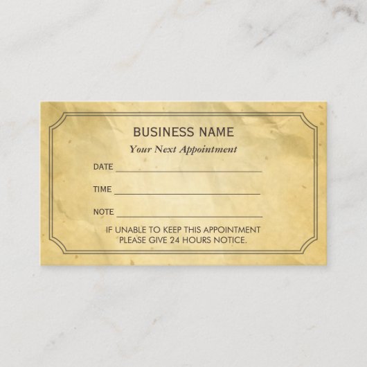 ヴィンテージ枠ヴィンテージ紙アポイントメントアラーム 予約カード (正面)