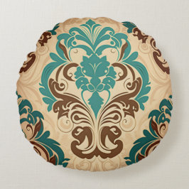 ヴィンテージ柄のホームデコ丸い枕 ラウンドクッション
