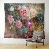ヴィンテージ柔らかい白とピンクのバラ絵を描ス タペストリー (インサイチュ(横))