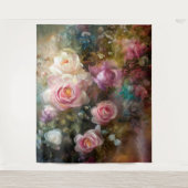 ヴィンテージ柔らかい白とピンクのバラ絵を描ス タペストリー (正面)