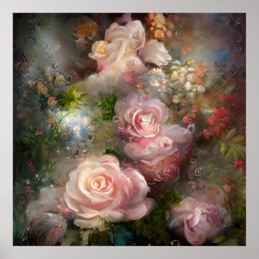 ヴィンテージ柔ら絵を描かなピンクのバラ ポスター (正面)