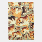 ヴィンテージ柴犬シームレスパターン キッチンタオル (縦)