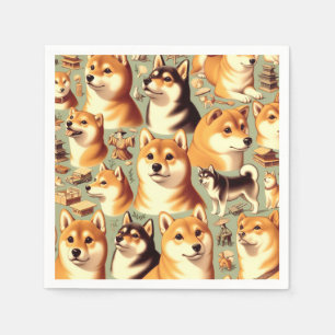 ヴィンテージ柴犬シームレスパターン スタンダードカクテルナプキン
