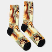 ヴィンテージ柴犬シームレスパターン ソックス (右)