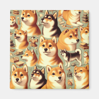 ヴィンテージ柴犬シームレスパターン マグネット