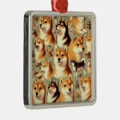 ヴィンテージ柴犬シームレスパターン メタルオーナメント (右)