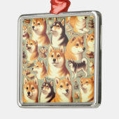 ヴィンテージ柴犬シームレスパターン メタルオーナメント (左)