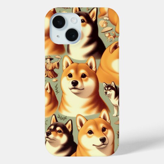 ヴィンテージ柴犬シームレスパターン Case-Mate iPhoneケース (裏面)