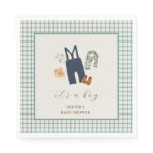 ヴィンテージ格子縞の少年服赤ちゃんシャワー歓迎