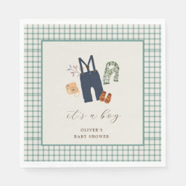 ヴィンテージ格子縞の少年服赤ちゃんシャワー歓迎 スタンダードランチョンナプキン