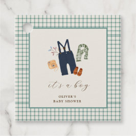 ヴィンテージ格子縞の少年服赤ちゃんシャワー フェイバータグ