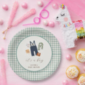 ヴィンテージ格子縞の少年服赤ちゃんシャワー ペーパープレート (パーティー)