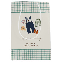 ヴィンテージ格子縞の少年服赤ちゃんシャワー ミディアムペーパーバッグ