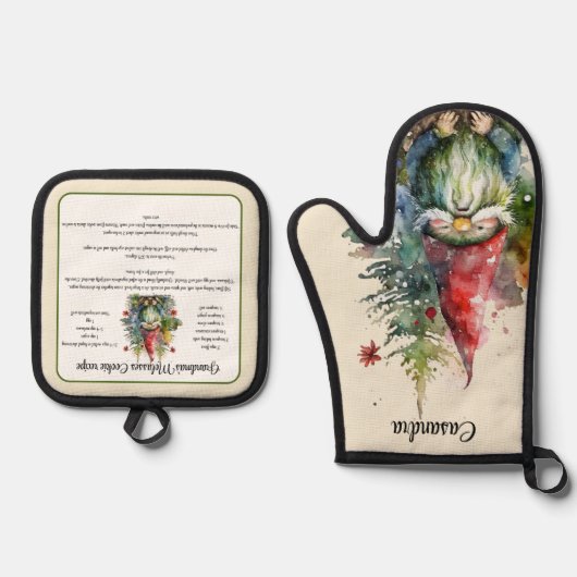 ヴィンテージ格言クリスマスレシピキープスククッキー 鍋つかみ&鍋敷きセット (正面)