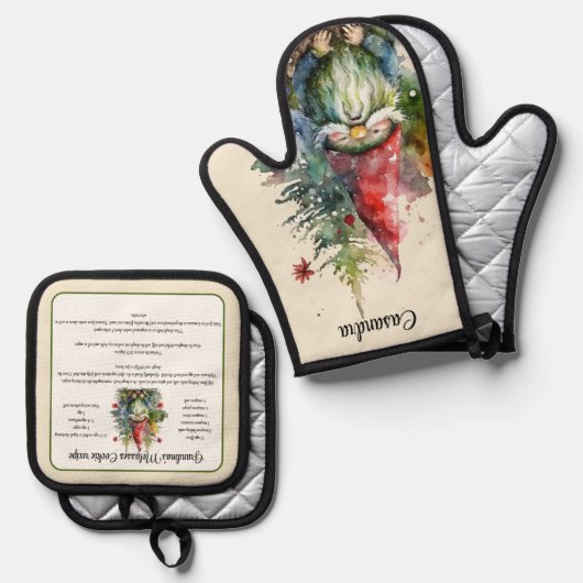 ヴィンテージ格言クリスマスレシピキープスククッキー 鍋つかみ&鍋敷きセット (正面/裏面)