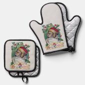 ヴィンテージ格言クリスマス 鍋つかみ&鍋敷きセット (正面/裏面)