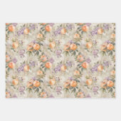 ヴィンテージ桃および薄紫フローラ ラッピングペーパーシート (正面3)