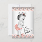 ヴィンテージ桃と灰色のベビーガールシャワー 招待状 (正面)