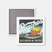 ヴィンテージ桃のレコードとテープのロゴ マグネット (正面/裏面)