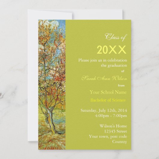 ヴィンテージ桃の木の卒業式 招待状 (正面)