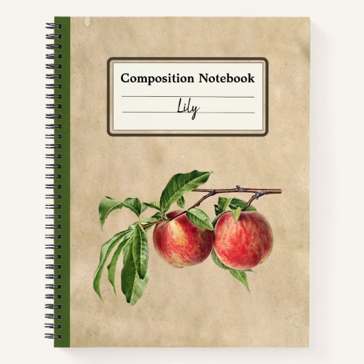 ヴィンテージ桃イラストレーションコンパーソナライズされたペンス ノートブック (正面)
