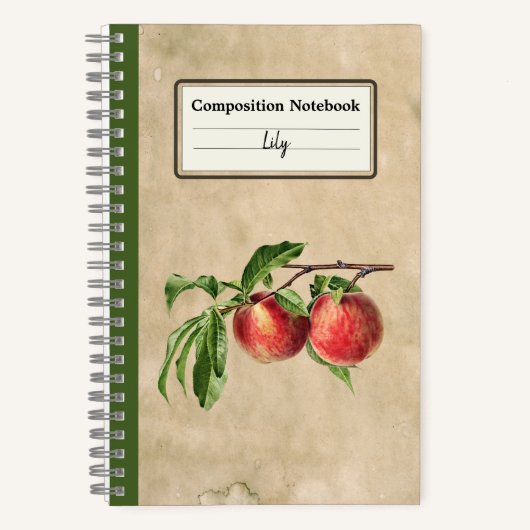 ヴィンテージ桃イラストレーションコンパーソナライズされたペンス ノートブック (正面)