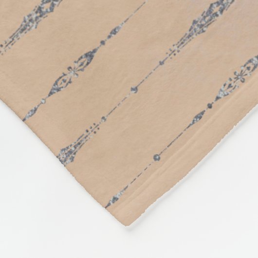 ヴィンテージ桃エレガントと銀ストライプの灰色 フリースブランケット (角)