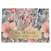 ヴィンテージ桃ワイルドフラワーウォーターカラーメイクアップアーティスト ラージペーパーバッグ (正面)