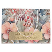 ヴィンテージ桃ワイルドフラワーウォーターカラーメイクアップアーティスト ラージペーパーバッグ (裏面)