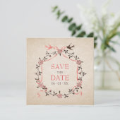 ヴィンテージ桜の花のツバメたち Save the Date カード (スタンド正面)