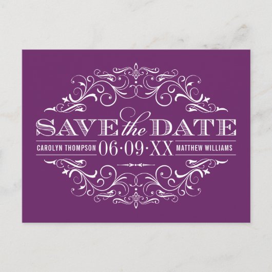 ヴィンテージ梅の紫の花嫁結婚式 案内ポストカード (正面)