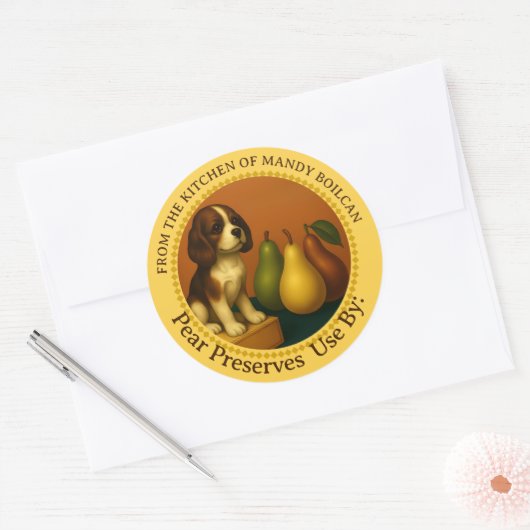 ヴィンテージ梨の缶詰ラベルのキッチンから ラウンドシール (封筒)