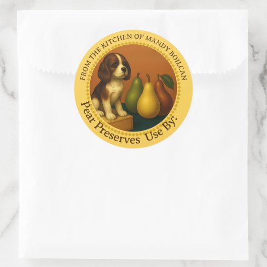 ヴィンテージ梨の缶詰ラベルのキッチンから ラウンドシール (バッグ)